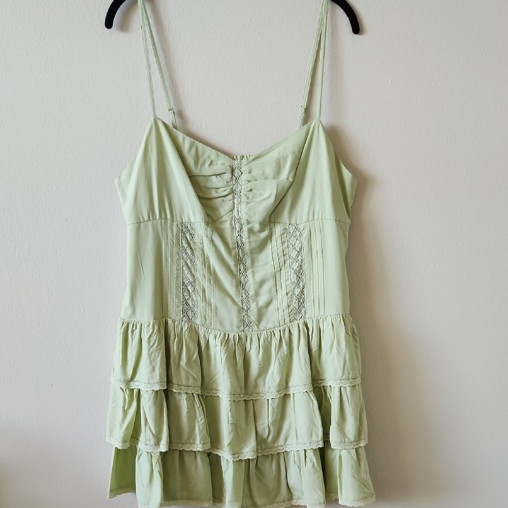 NWT - American Eagle Outfitters Sage Green Tiered Mini Dress - L